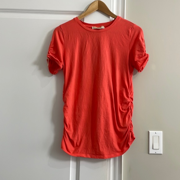 Michael by Michael Kors orange short sleeves top with gold zippers. - Picture 1 of 6